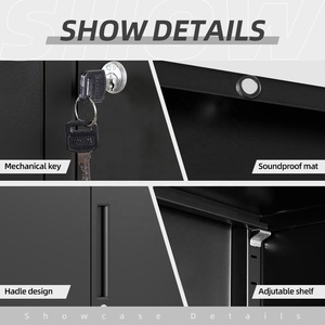 ארון אחסון מתכת ארון קוריו עם דלתות זכוכית, מדפים מתכווננים לסלון, בית ספר, מסחרי, שחור - Product Image 3