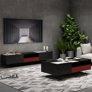 Pruo phòng khách gỗ Bắc Âu đen kim loại bê tông TV đứng và trang trí nhỏ Bàn cà phê Vàng - Product Image 2