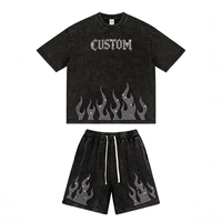 Ensemble deux pièces streetwear respirant personnalisé pour homme, grande taille, avec strass, survêtement d'été, t-shirt et short vintage délavé surdimensionné