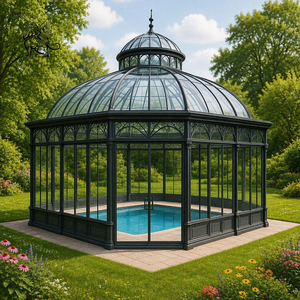 BLVE Luxueux Gazebo Octogonal Blanc en Métal et Verre, Serre de Jardin Vintage pour la Décoration de Villa et de Jardin - Product Image 3