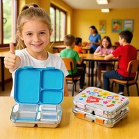 Boîte à bento pour enfants en acier inoxydable à 3 compartiments, ultra étroite, hermétique, sans BPA, mignonne