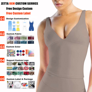 Top deportivo sin costuras con cuello en V para mujer, personalizado por OEM, transpirable, suave como la mantequilla, de spandex y nailon, largo, con almohadillas extraíbles. - Product Image 1