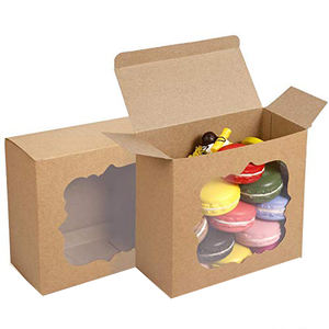 Boîtes cadeaux mignonnes de boulangerie en papier kraft brun boîtes de présentation avec fenêtre pour gâteaux/biscuits/cupcakes/beignets/pâtisseries/fraises - Product Image 1