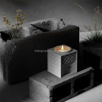 Pot à bougie vide carré en béton de 4 oz fait main, motif géométrique en relief, récipient en ciment pour décoration de table, fabrication de bougies, cadeau de mariage