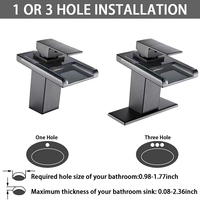 Nouveau robinet de vanité noir en cuivre complet cascade chaude et froide lumière LED robinet de bassin robinet de capteur de température d'eau