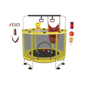 Juguete de bebé de 5 pies 6 pies al aire libre pequeño niño al por mayor niños trampolín interior Mini trampolín con aro de baloncesto, recinto de seguridad
