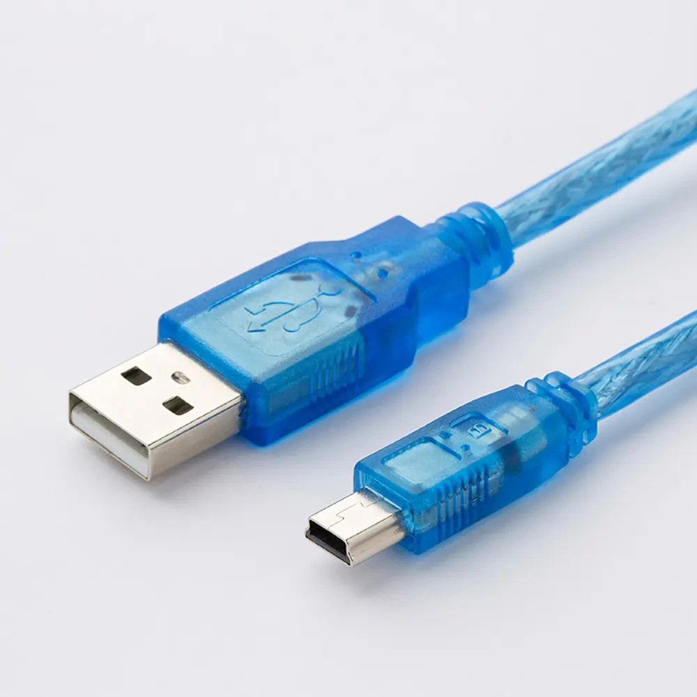Transparent Blue Mini USB Cable USB 2.0 A Male to Mini USB cable Mini-B Cable for computer