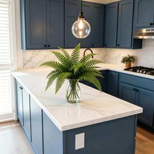 Mobili da <span class=keywords><strong>Cucina</strong></span> Contemporanei Blu Navy, Armadietti Bassi e a Parete con Isola RLY-074 - Product Image 2
