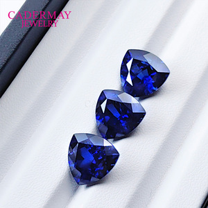Cadermay Royal Blue Cultured Sapphire Fat Triangle Loose Stone For Jewelry Making 5x5mm To 12x12mm - Product Image 2