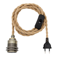 Cordon d'alimentation certifié UE DIY avec prise, recouvert de corde de chanvre, support d'ampoule fileté E26, interrupteur marche/arrêt, ensembles de cordons de suspension vintage pour lampe