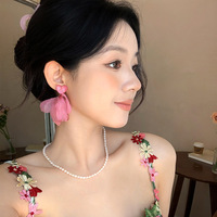 Pendientes de pétalos de flores grandes de moda de verano, pendientes de tuerca de corazón de resina dulce, pendientes de flores de tela colorida para mujer, joyería
