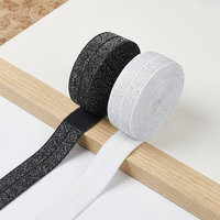 Bande élastique à bordure en brocart, polyester/nylon, noir et blanc, pailletée, haute élasticité, brillante, en rouleau, pour vêtements, couture, bricolage