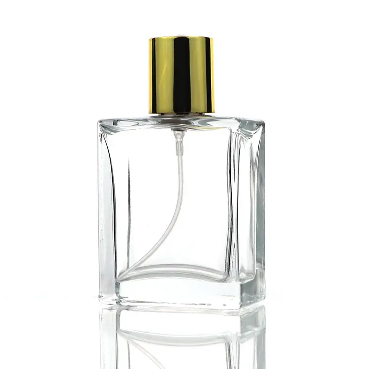 Yüksek kaliteli geri dönüşümlü kare cam parfüm pompası sprey cam şişeler 50ml boş 50ml 55ml marka adı parfüm şişeleri