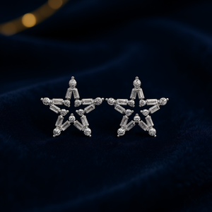 Orecchini a Stella con Diamanti Bianchi Champagne, Taglio Baguette Naturale, Gioielli di Lusso in Oro Bianco per Donna - Product Image 2