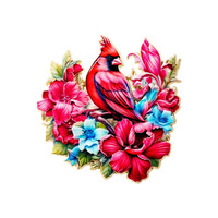 Épingles en émail d'oiseau cardinal du Nord rouge floral