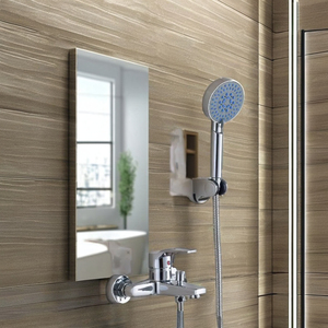 صنبور ثلاثي نحاسي خارجي ناعم من الكروم المصقول نحاسي رذاذ المطر نمط دش حمام بالماء الساخن/البارد مع مفتاح سخان - Product Image 2