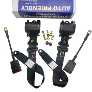 Three Point Seatbelt Adjustable Retractable Safety <b>Harness</b> For Car Van Go Kart <b>Black</b> 2 Pack - Product Image 2