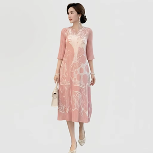 Robe plissée pour femme, style Miyake, prête à être expédiée, à haute élasticité, extensible, imprimé abstrait, taille unique - Product Image 5