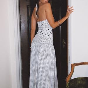 Vestido Maxi Elegante con Cuello Halter y Estampado de Puntos, Sin Espalda, Sin Mangas, Escote Corazón, Vestido de Fiesta de Verano para Mujer, Superventas - Product Image 2