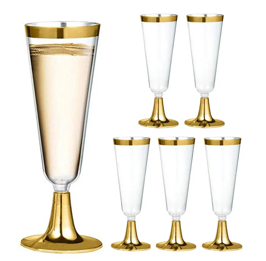 5OZ Disposable Red Wine Glass Plastic Champagne Flutes Glasses Cocktail Goblet Wedding Party Supplies Kitchen Bar Drink Cups