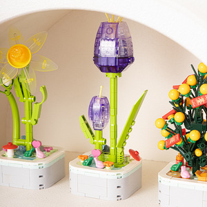 Ensemble de blocs de construction en plastique en forme de fleurs, 100-200 pièces, jouet éducatif pour adolescents de 2 à 14 ans, assemblage DIY, cadeau, ornement - Product Image 3