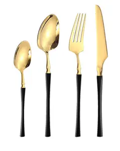 Luxury Wedding Stainless Steel Silverware Golden Knife Fork Spoon Flatware Set Silver cutlery and gold cutlery