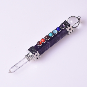 Ciondolo curativo al quarzo ametista a sette Chakra con punto di cristallo naturale all'ingrosso per regalo - Product Image 2