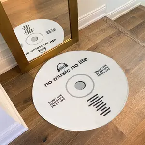 Populaire Retro Muziek Disc Patroon Tapijt Tapijt Zacht Geen Muziek Geen Leven Ronde Deken Wit Tapijt Antislip Mat Cd Gebied Tapijt