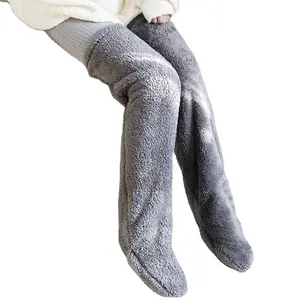 2024 hot selling custom winter long socks leggings warmer thick over knee high fuzzy socks women plush slipper stockings