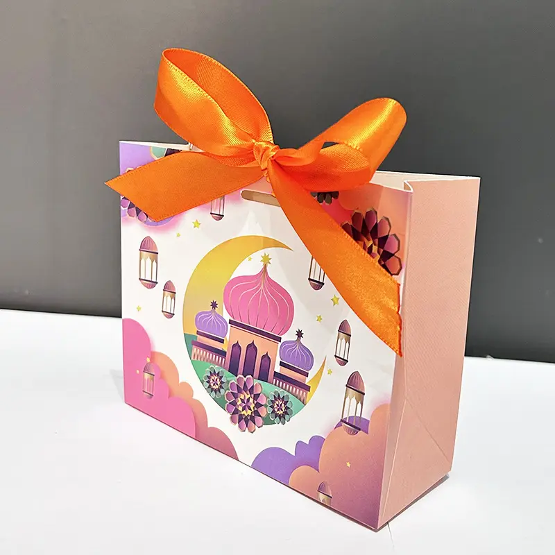 Eid Mubarak 치료 상자 파티 호의 Eid 파티 장식 용품 Y363 에 대한 황금 리본과 사각형 사탕 라마단 상자