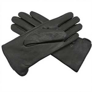 Gants d'hiver en cuir de mouton noir pour femmes, longueur poignet, style uni, non doublés, design thermique pour un usage quotidien - Product Image 2