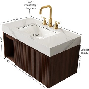 Mobile Bagno <span class=keywords><strong>EIDEN</strong></span> 36 Pollici con Lavabo, Armadietto Sospeso, Top in Pietra Sinterizzata Bianco Carrara e Lavabo in Ceramica con 3 Fori Pre-forati - Product Image 5