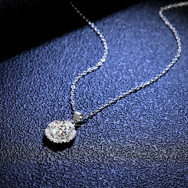 Perhiasan bagus kalung berlian kalung S925 perak VVS1 D warna Moissanite kalung wanita liontin batu permata