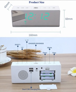 Jam Alarm meja listrik <span class=keywords><strong>LED</strong></span> pabrik, Jam Alarm dengan Mode celup dua port USB <span class=keywords><strong>Timer</strong></span> permukaan cermin untuk dekorasi Makeup Modern kamar tidur - Product Image 2