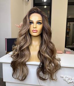 Nouvelle perruque ondulée en <span class=keywords><strong>cheveux</strong></span> humains 100% couleur brun cendré, vente chaude, pour femmes, perruque en dentelle frontale européenne Remy vierge avec <span class=keywords><strong>frange</strong></span> - Product Image 2