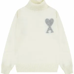 Jersey de lana para mujer, suéter de punto de lana orgánica con cuello alto