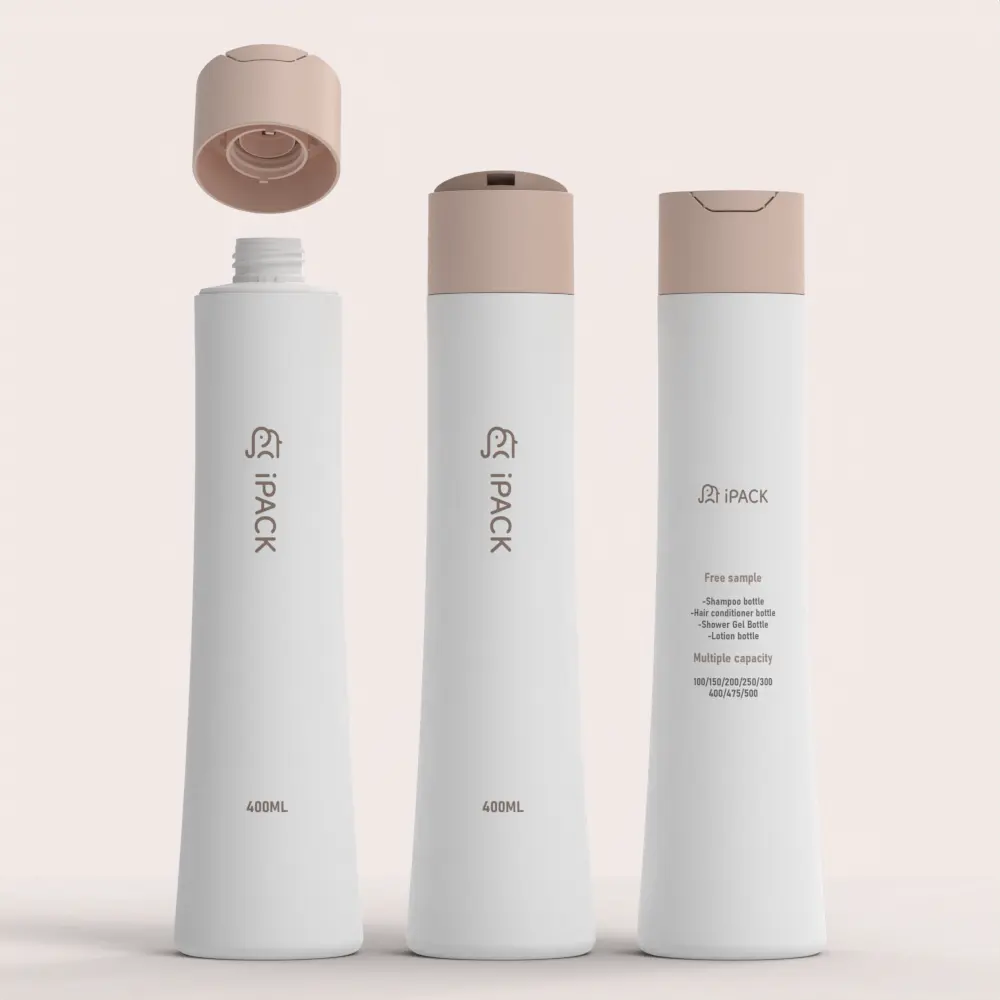नई डिजाइन कॉस्मेटिक विरोधी रिसाव त्वचा की देखभाल पैकेजिंग 400ml डिस्क टोपी प्लास्टिक की बौछार धोने शैंपू की बोतल