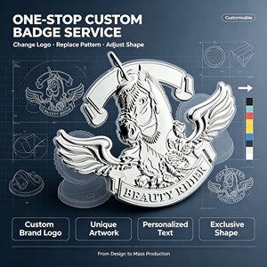 Badge métallique 3D personnalisé en relief, logo ailes de licorne, placage durable, certifié ISO, conception gratuite, faible MOQ, cadeau de collection, OEM - Product Image 3