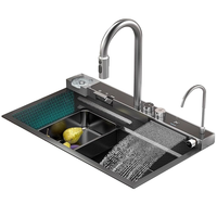 Usine personnalisée intelligente multifonction intelligente numérique led cascade cuisine nano évier en nid d'abeille évier de cuisine avec lave-gobelets