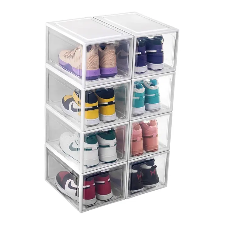 PET Collapsable Acrylic Shoe Rack Storage Organizer caja de zapatos Shoe Box Storage