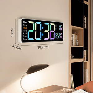 Décoration de salon, horloge <span class=keywords><strong>murale</strong></span> numérique à LED géante de 16 pouces, date, heure, double fuseau horaire, température, télécommande, grand écran - Product Image 2