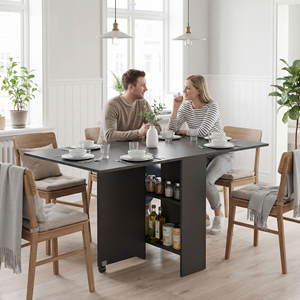Mesa de Cocina Plegable SENYU con Estante de Almacenamiento y 2 Cajones, Mesa de Comedor Extensible Móvil que Ahorra Espacio - Product Image 2