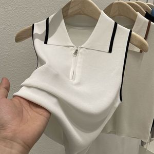 Haute qualité été mode femmes tricoté col polo haut court <span class=keywords><strong>sans</strong></span> manches sortir hauts femmes débardeurs - Product Image 5