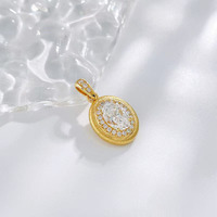 Pendentif ovale délicat en or jaune 18 carats avec diamant de laboratoire, style vintage, bijoux fins, collier délicat pour femmes