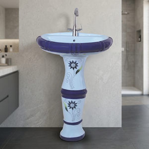 Lavabo sur pied en céramique vert moderne, design artistique, pour salle de bain de villa, ensemble d'articles sanitaires - Product Image 2