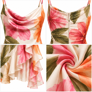 Vestido Largo con Estampado Floral, Un Hombro Descubierto, Asimétrico, con Volantes, Espalda Descubierta, para Fiestas, Ropa de Verano - Product Image 3