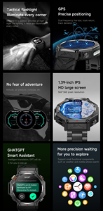 Montre connectée de sport d'extérieur CE FCC Rohs KC91 avec GPS, SOS, lampe torche, étanche 3ATM, suivi de santé, IA ChatGPT, Bluetooth - Product Image 3
