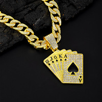 Collier pendentif en alliage de zinc en forme de lettre, motif As de Pique noir glacé, plaqué or/argent, bijoux de poker hip-hop pour soirée