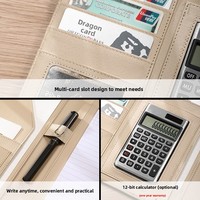 Porte-documents A4 en PU Boying WJJ-02 avec calculatrice, porte-cartes et bloc-notes, pour bureau, personnalisable en relief