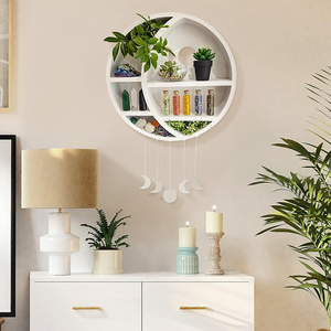 Estante de madera para cristales de luna creciente, estante de almacenamiento multicapa, decoración colgante, manualidades, estante de pared de luna creciente, Luna flotante de madera - Product Image 2